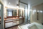 master bathroom vanity, jacuzzi hot tub and shower, large vanity mirror